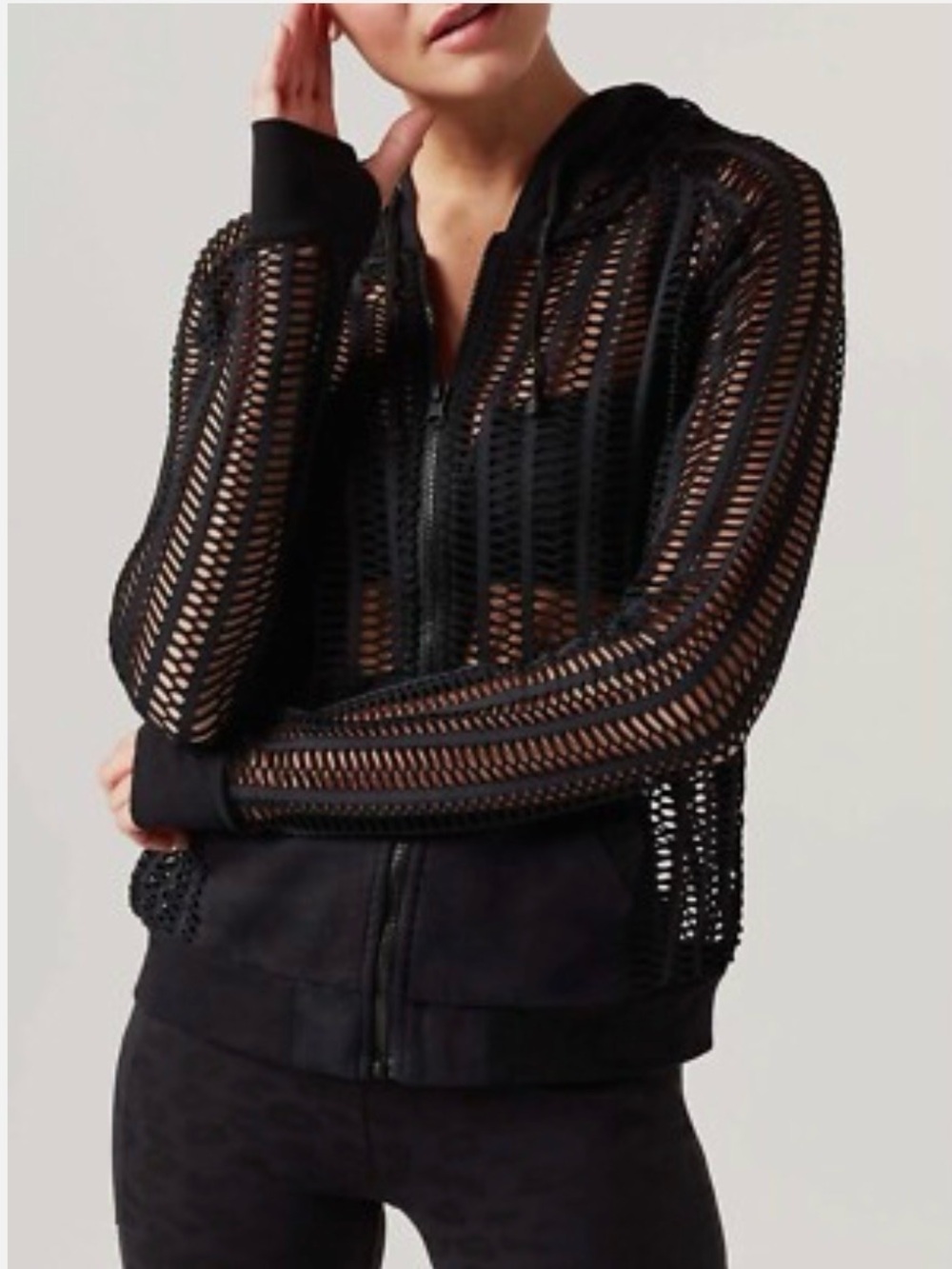 blanc noir Black Open-Weave Zip Hoodie